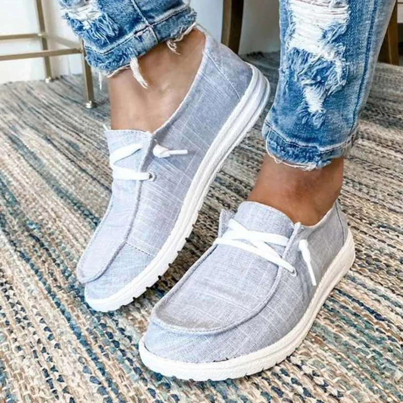 Women Canvas Shoes Summer Fashion Breathable Flat Shoes Casual Loafers Sneakers Women Walking Sports Shoes Size 43 WSH4461