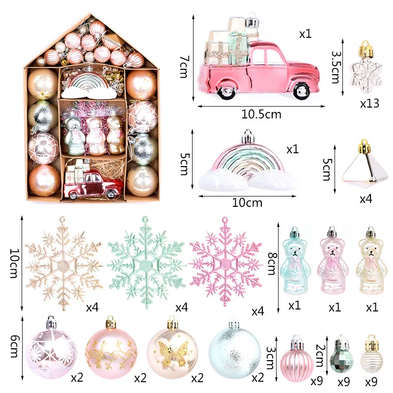 

70pcs Christmas Ball Xmas Tree Hanging Ornaments Christmas Balls Baubles Snowflake Pendant Decoration For 2024 Home Navidad Noel