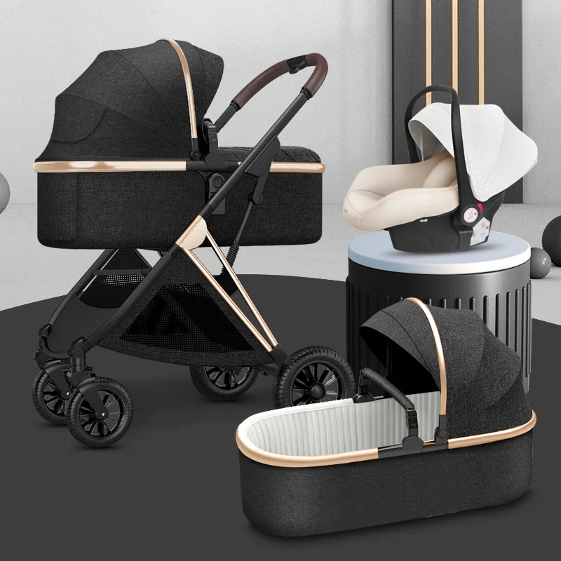 

Baby Stroller 3 In 1 with Car Seats Travel System High Landscape Multiple Stroller with Baby Cradle Newborn Stroller 3 In 1