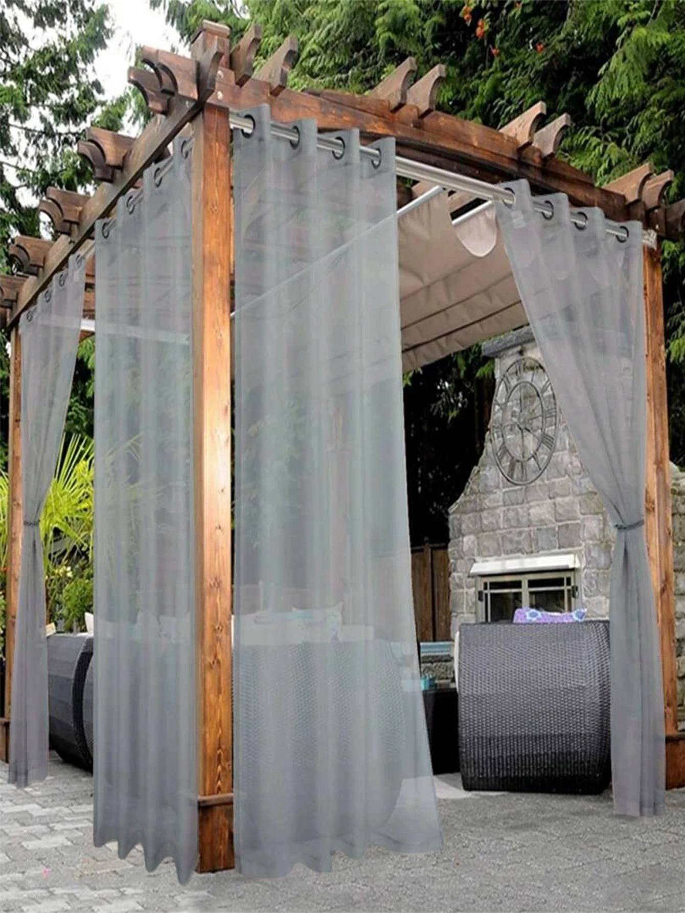 Waterproof Sheer Curtains - Translucent Black White Gray Outdoor Curtains