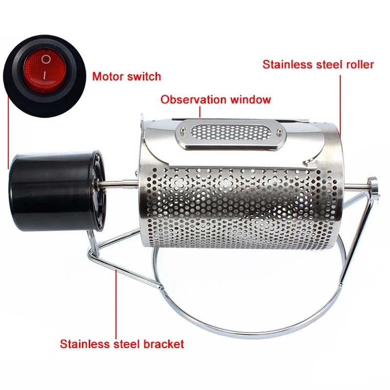 110V/220V Coffee Beans Roaster Stainless Steel Cafe Bean Roasting Machine Baking Fry Peanut Grain Nuts Dryer EU UK Plug