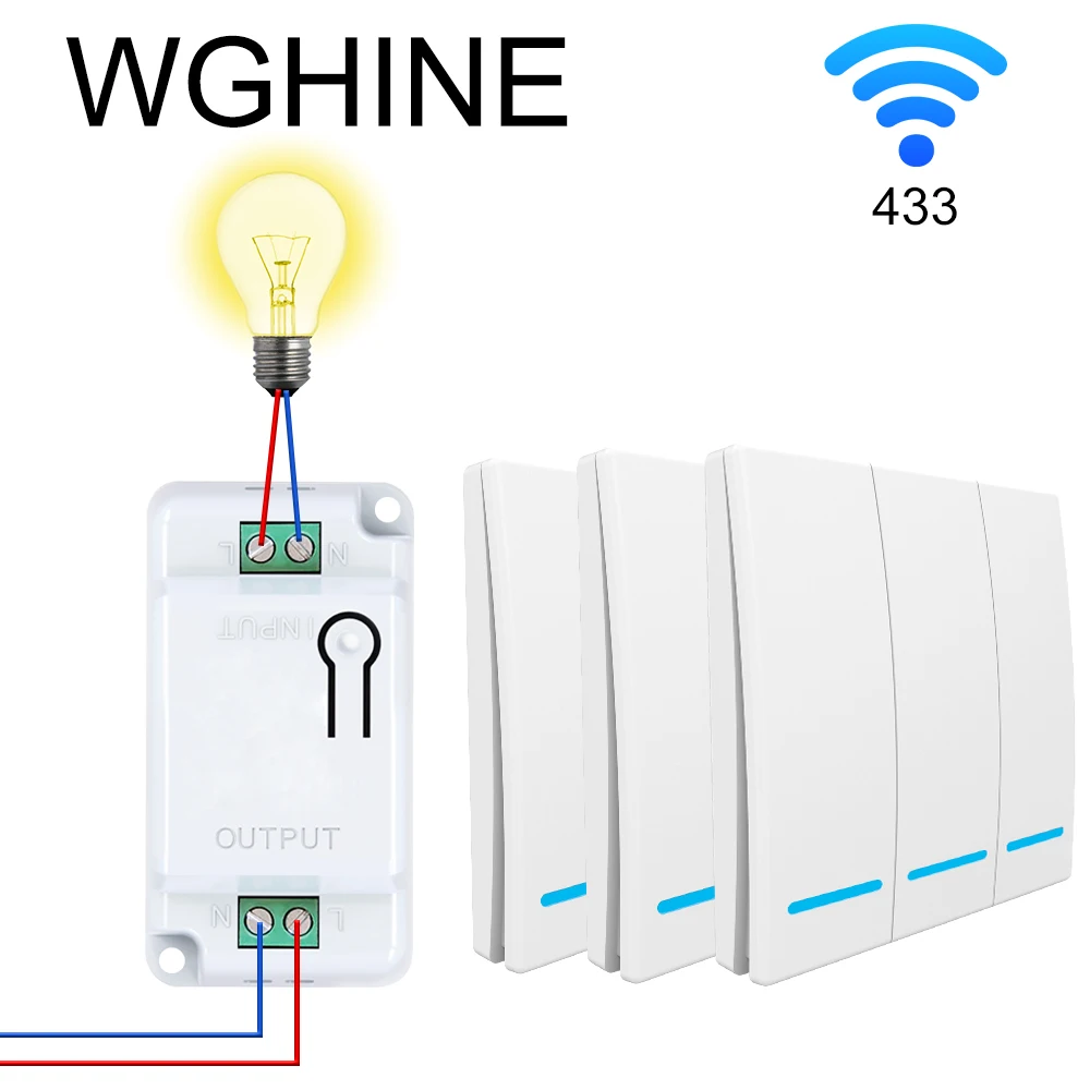 Wghine Interruptor de Luz Inteligente sem Fio Led Wall Key Switch Módulo de Relé de Alimentação Eletrodomésticos Rf433 Mhz