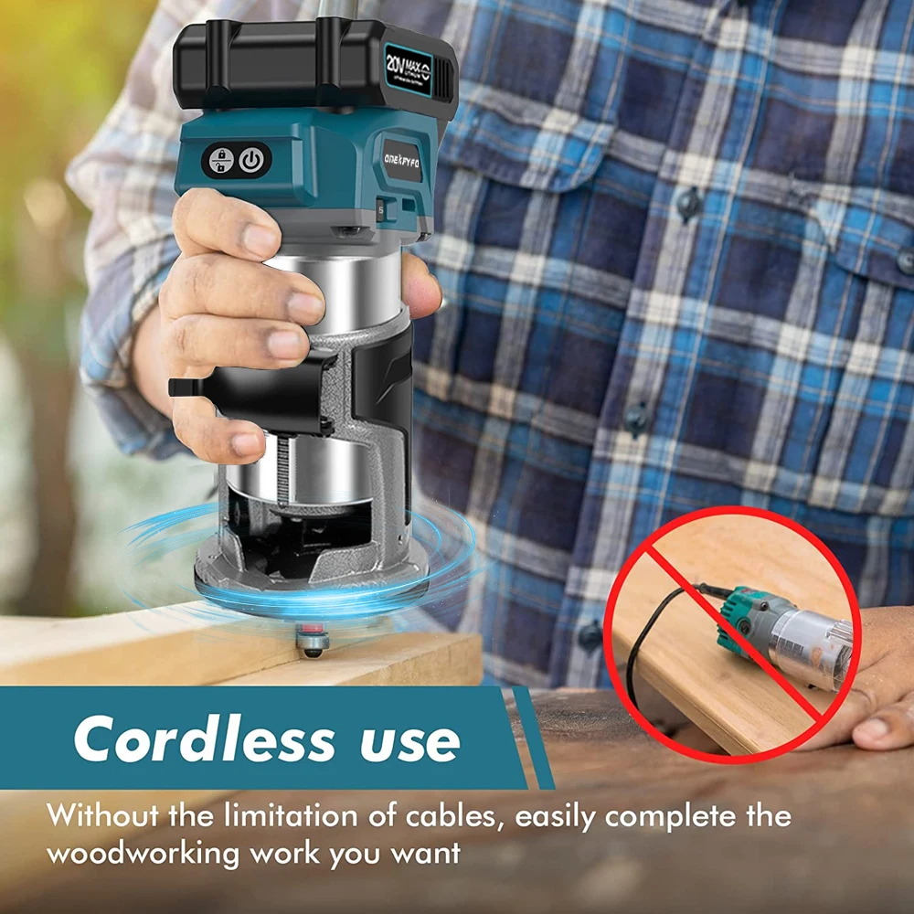 ONEKFYFD Brushless 5 Speeds Electric Trimmer Aluminum Alloy Base Wood Router Woodworking Engraving Slotting for Makita Battery