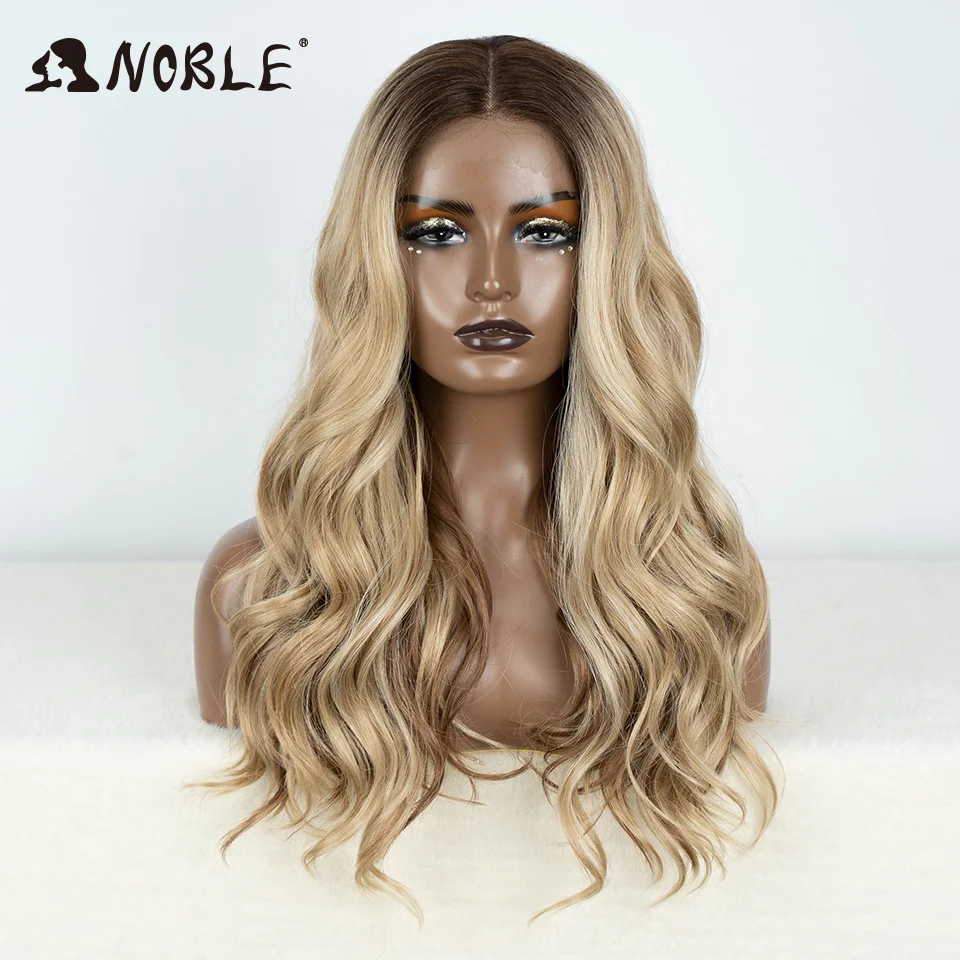Noble Synthetic Lace Front Wig Baby Hair Wig Long Wavy 24 " Hair Lace Wig For Women Lace Front Wig Ombre Blonde Wig Cosplay Wig