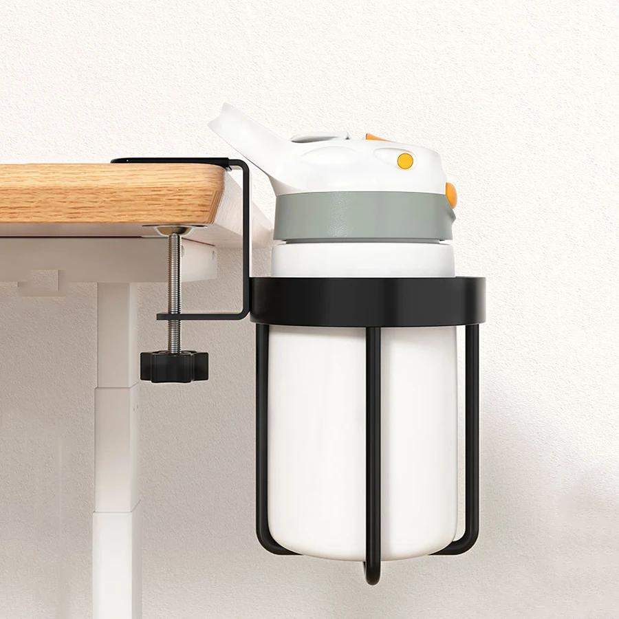 Home Clip On Table Cup Holder Horizontal Vertical Mount Anti Spill Office Desktop Mug Rack Metal Clamp Water Bottle Storage Tray