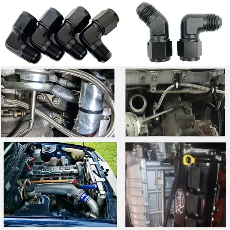4AN 6AN 8AN 10AN 12AN Black Female to Male Union Flare 45 Degree 90 Degree Swivel Oil Fuel Hose Fitting Adapter Aluminium