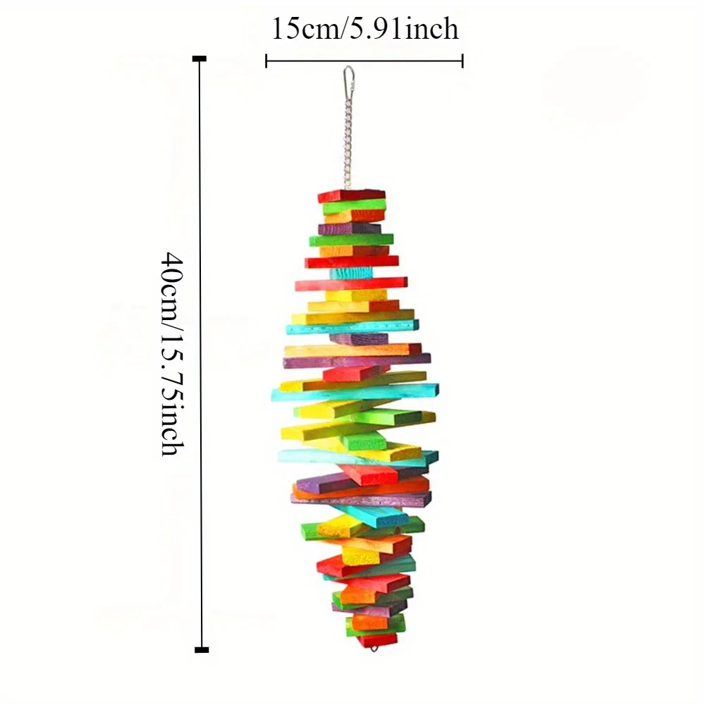 1PCC Parrot Toy Colorful Multi layered Parrot Mouth Bite Toy Wooden Bird Bird Cage Hanger