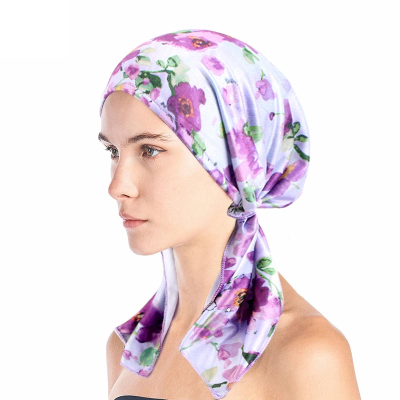 

New Pre-Tied Turban Women Chemo Cap Muslim Hijab Inner Caps Hair Loss Cover Beanies Bonnet Long Tail Headscarf Hat Headwrap Caps