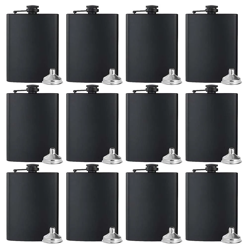 

12PCS Hip Flasks for Liquor for Men Women 6/8Oz Matte Black Stainless Steel Flask with Funnels for Wedding Party Birthdays Gift