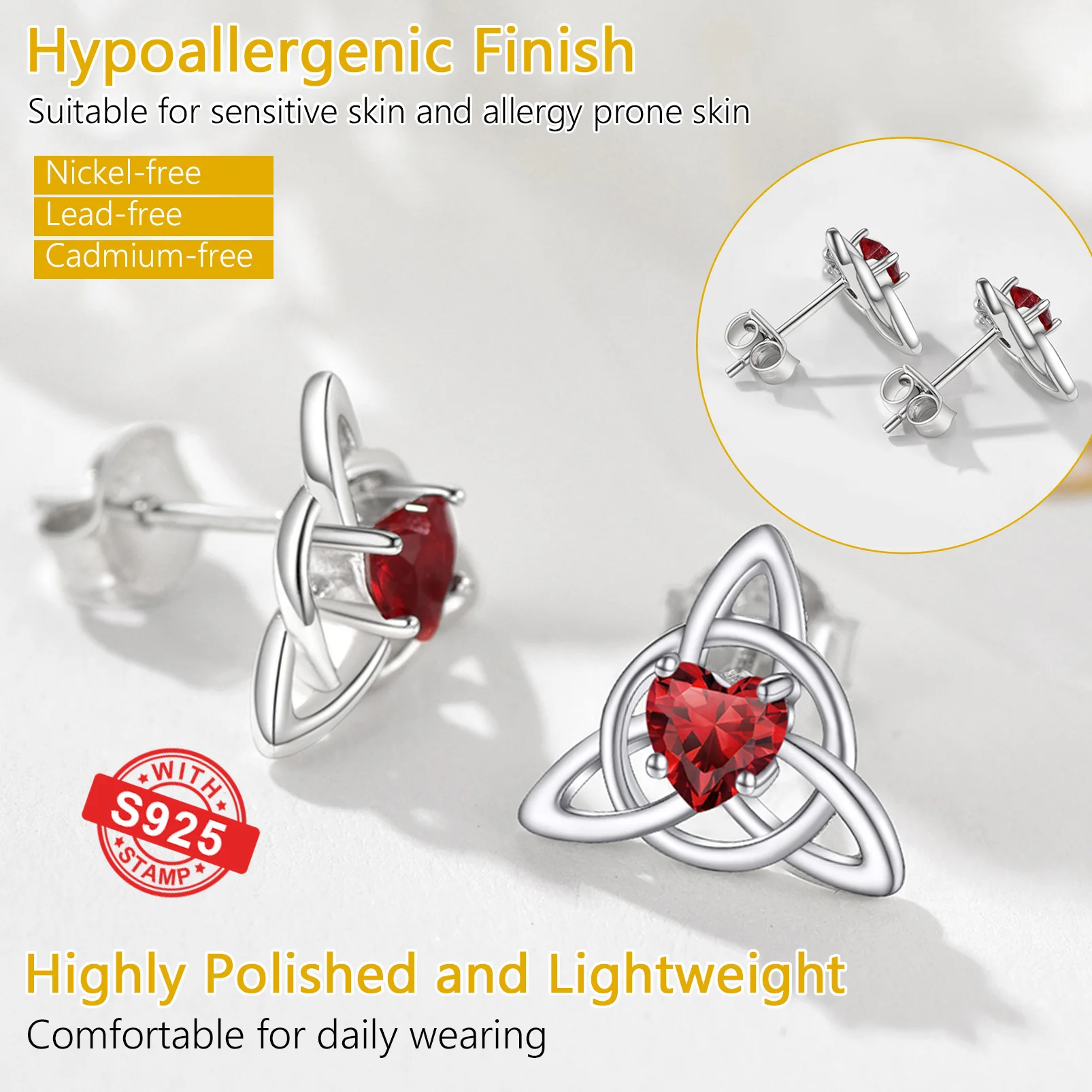 PROSILVER 12 Months CZ Birthstones Celtic Knot Tiny Sterling Silver Studs Earring for Women Girl Birthday Gift for Her PYE15151B
