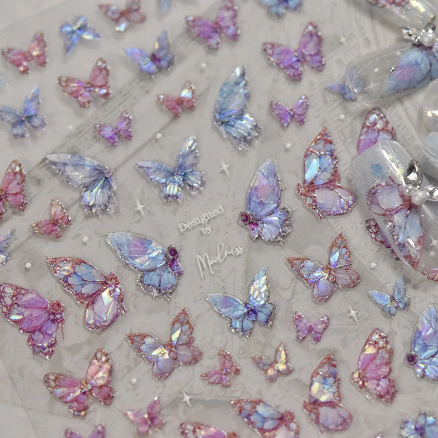 5D Embossed Aurora Butterfly Nail Art Stickers Self Adhesive Decals for Nails Decoration DIY 3D Acrylic Nail Supplies Parts 1Pcs