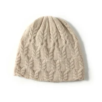 100%Cashmere Hat for Women Winter Soft Warm Leaf Pattern Knitted Slouchy Beanies Bonnet Y2K HipHop Ski Skullies Cap Men  Bonnet 1