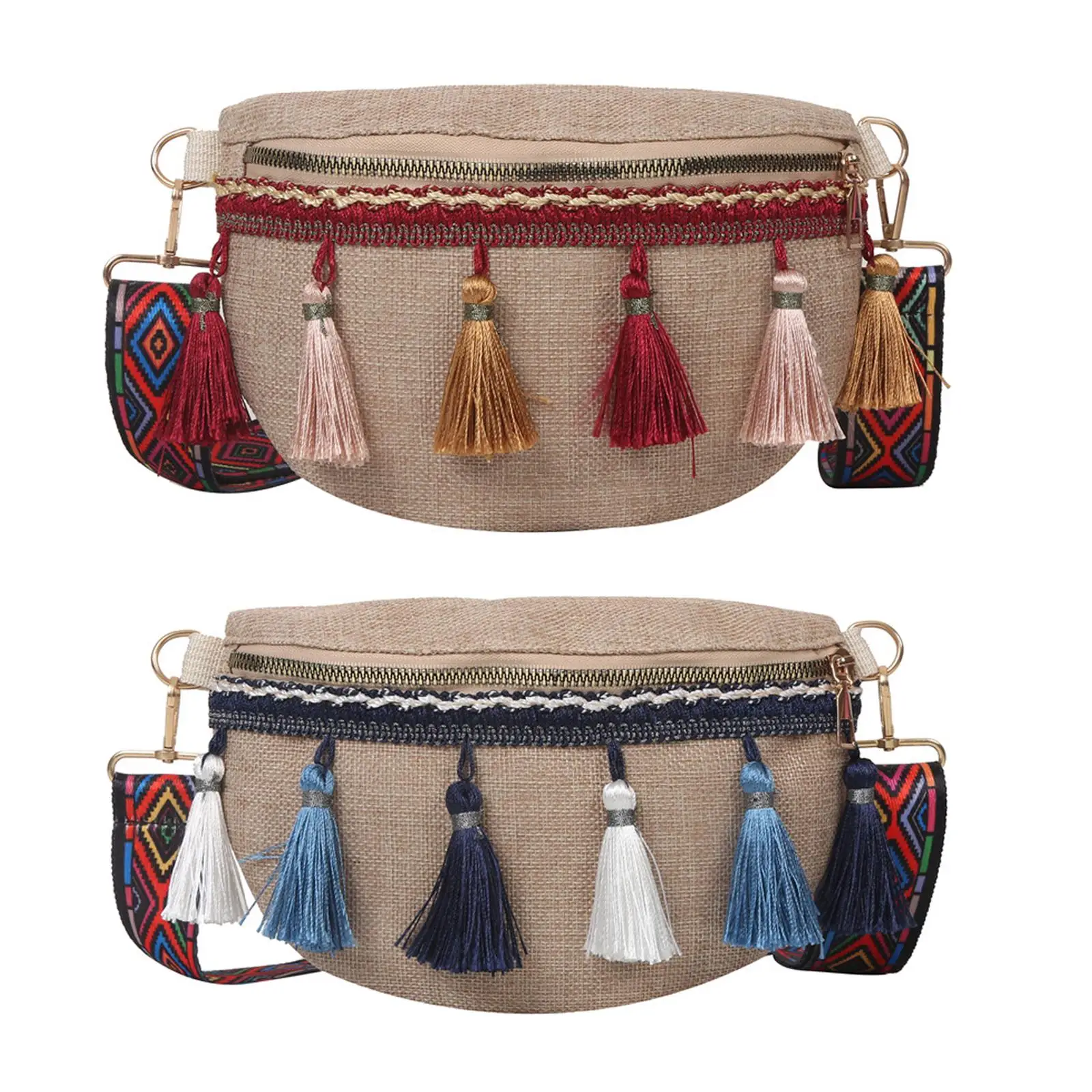 

Bohemian Fanny Pack Bag with Tassels Fashionable Waistpack Ethnic Shoulder Bag for Commuting Shopping Outdoor Spring Vacation