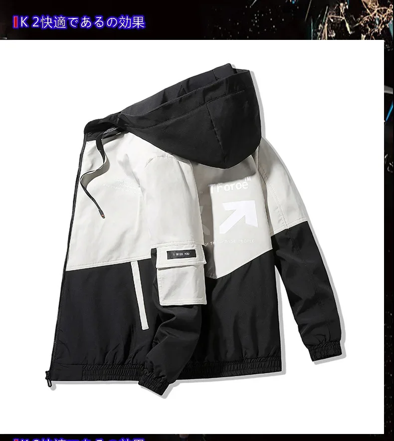 Description Picture 6 of itemMen's Hooded Fashion Printed Jacket 2024 Spring And Autumn Clothes Men Jacket Size 4XL Outwear Hooded Wadded Coat Slim Parka