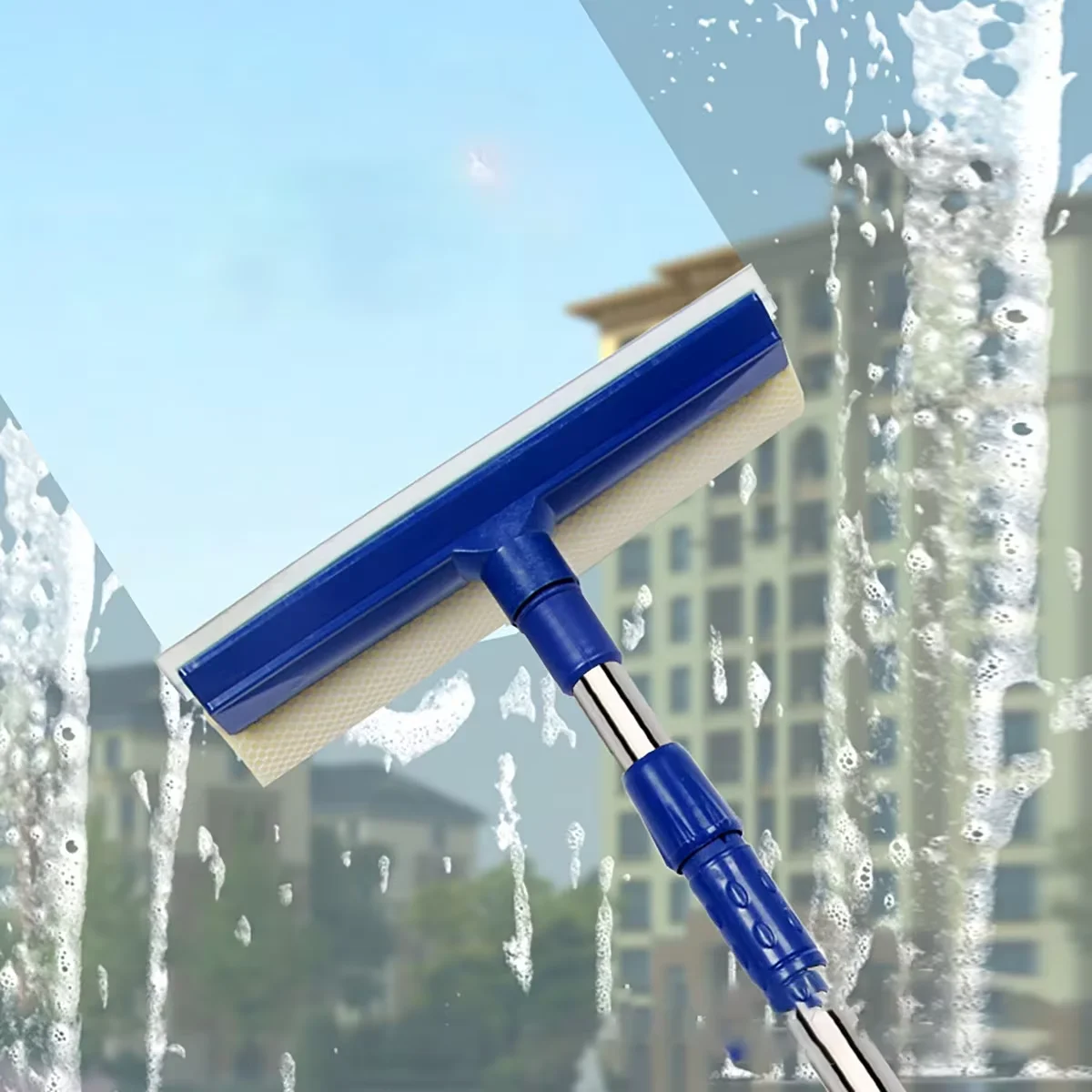 Window Cleaning Tool 2 In 1 Telescopic Glass Cleaner Wiper Long Handle Sponge Brush Mop Squeegee