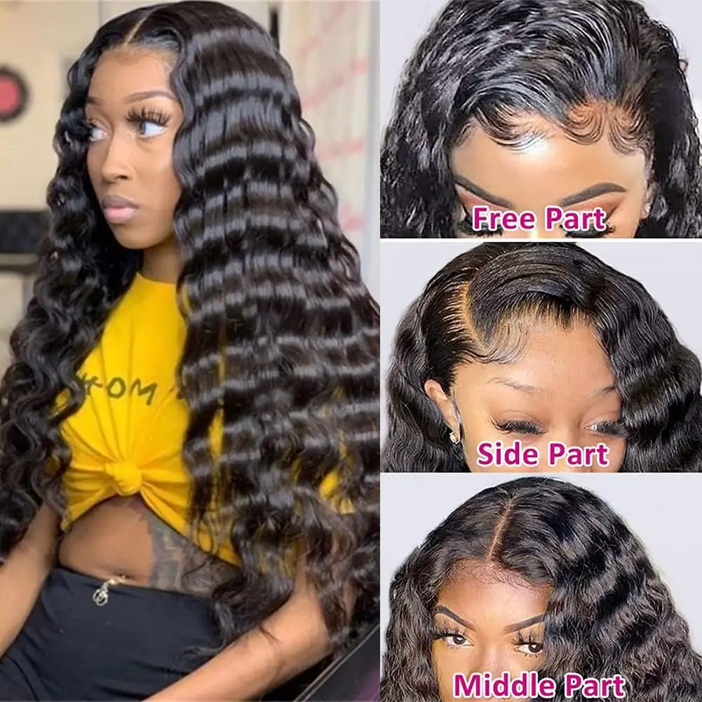 13x4 Deep Wave Lace Front Wigs Human Hair Pre Plucked 200%Density 13x6 HD Transparent Lace Front Wigs Human Hair Wigs Human Hair