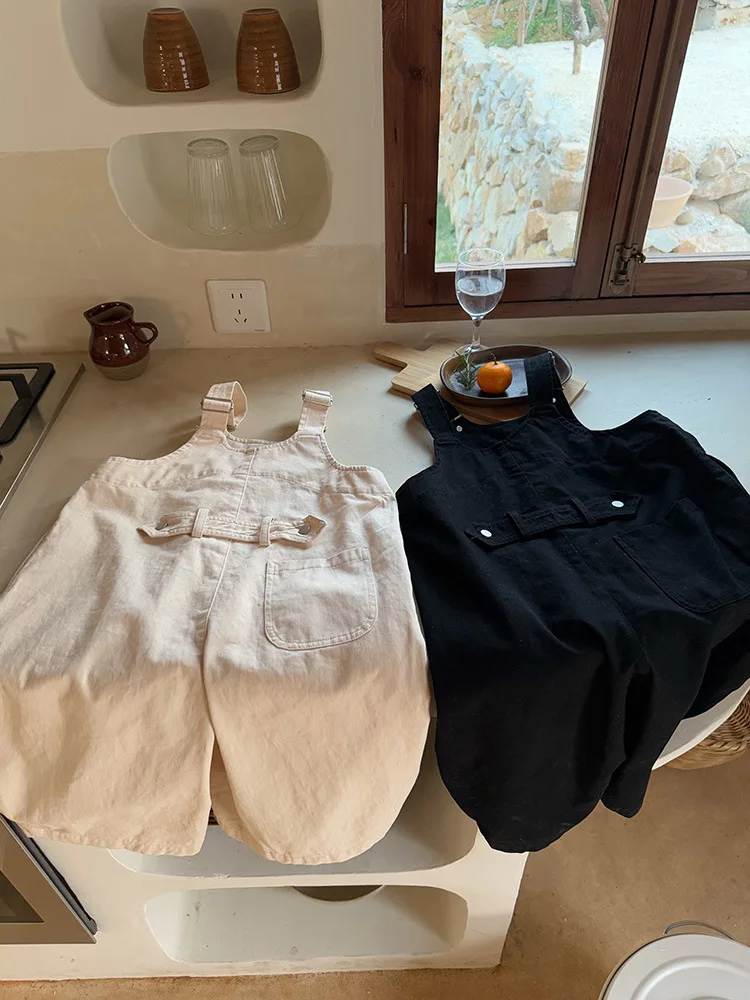 2025 Spring New Children Loose Overalls Cotton Boys Fashion Casual Pants Baby Girls Versatile Strap Trousers Kids Clothes