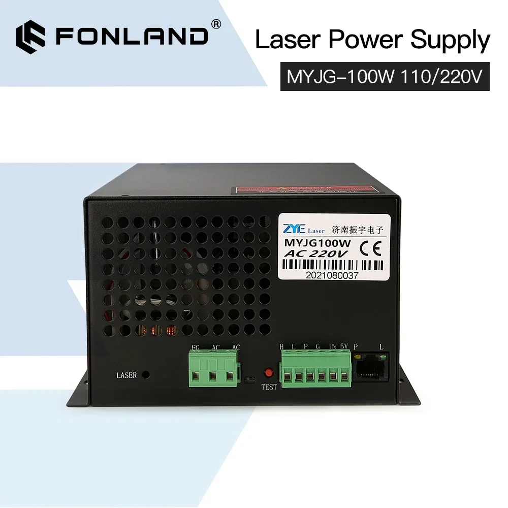 FONLAND-MYJG Laser Power Supply Substituição, gravação a laser CO2 e máquina de corte do tubo, Reci W2 T2 Yongli EFR, 100W