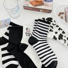 

Striped socks funny cow print white cartoon calcetines cozy harajuku skarpetki damskie cute animal chaussettes kawaii happy sock