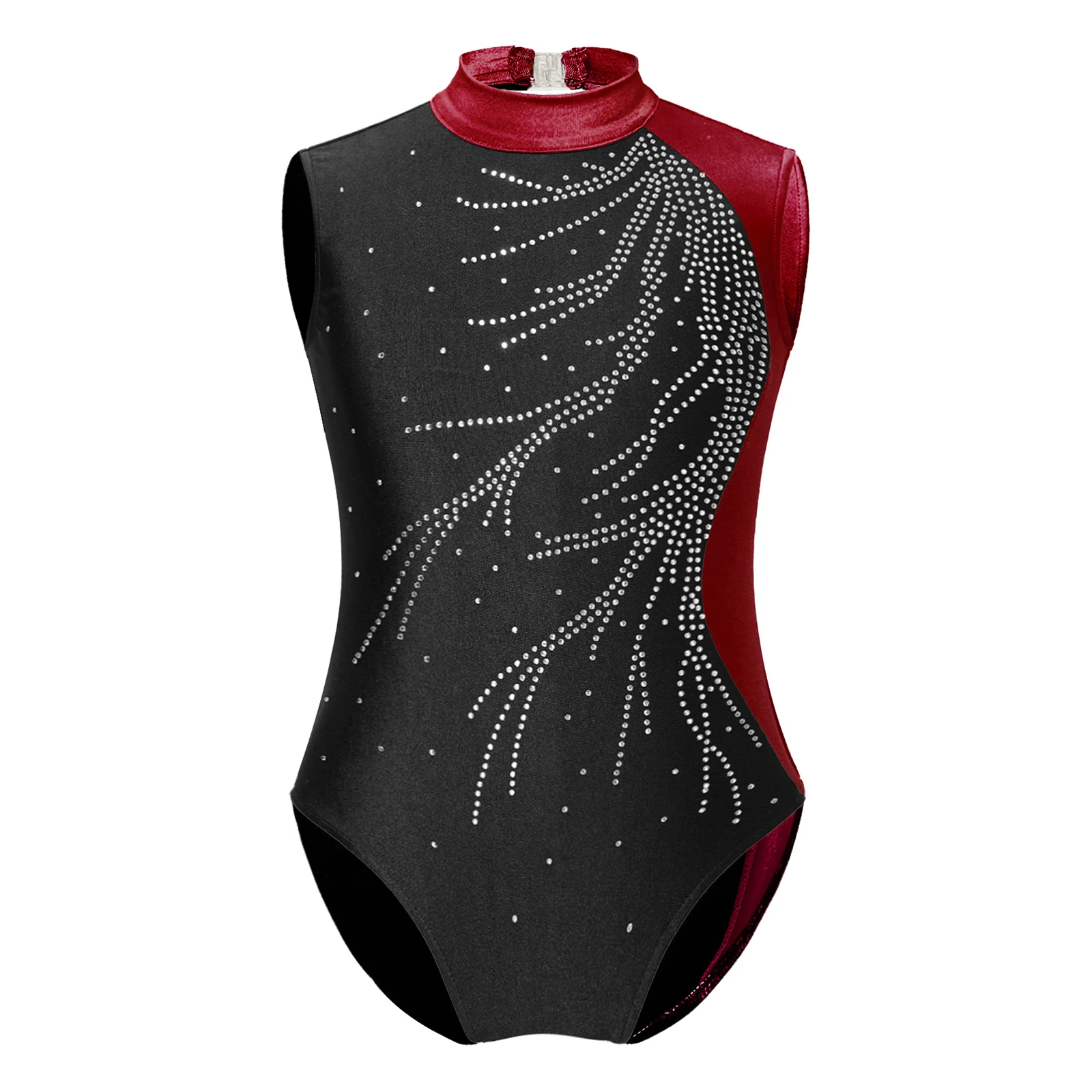 Kids Girls Sleeveless Gymnastics Bodysuit Shiny Rhinestone Skating Gymnastics Jumpsuit for Girl Children Ballet Dance Leotards
