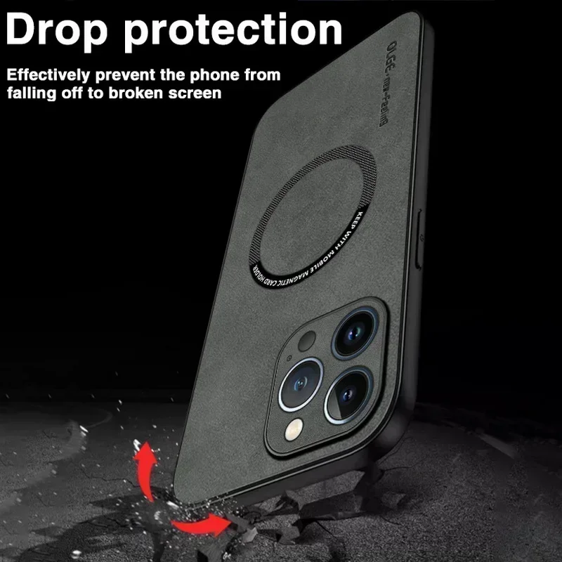 Leather Magnetic Phone Case with Magsafe Compatibility and Shockproof Protection