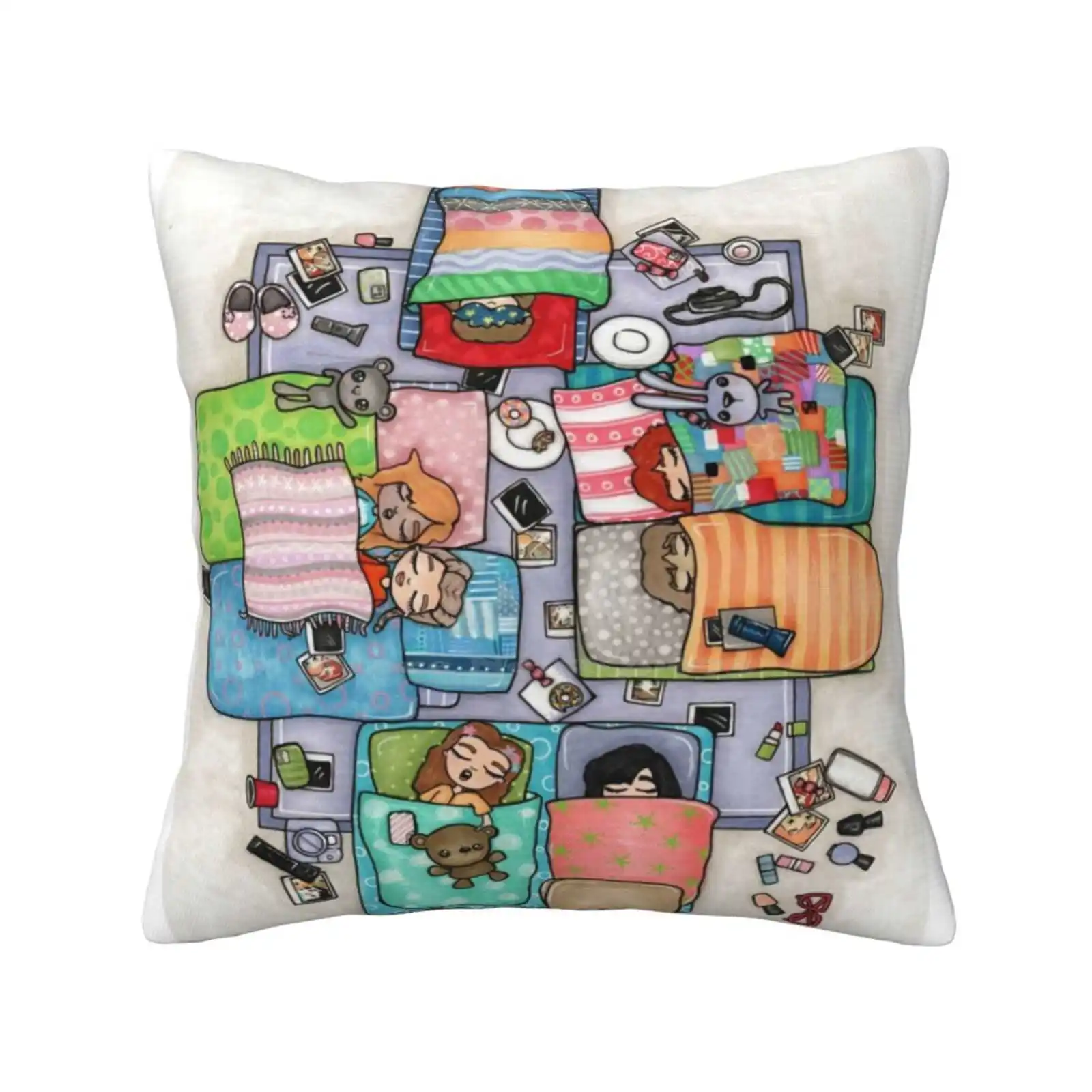 Sluber Party Pillow Cover Hug Federa Sleepver Friends Girls Teddy Cute Camera Polaroid Glasses Torch Donut Phone