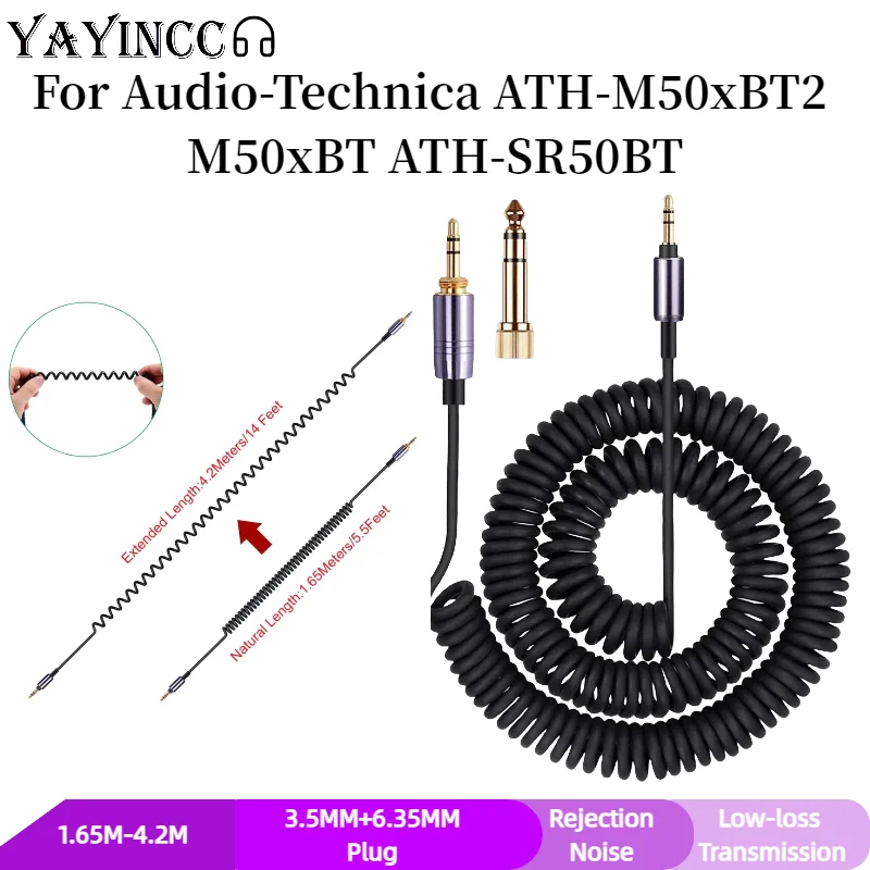 3.5MM+6.35MM Replacement Spring Relief Coiled Cable for Audio-Technica ATH-M50xBT2 M50xBT ATH-SR50BT Headphones Cables Cords ，