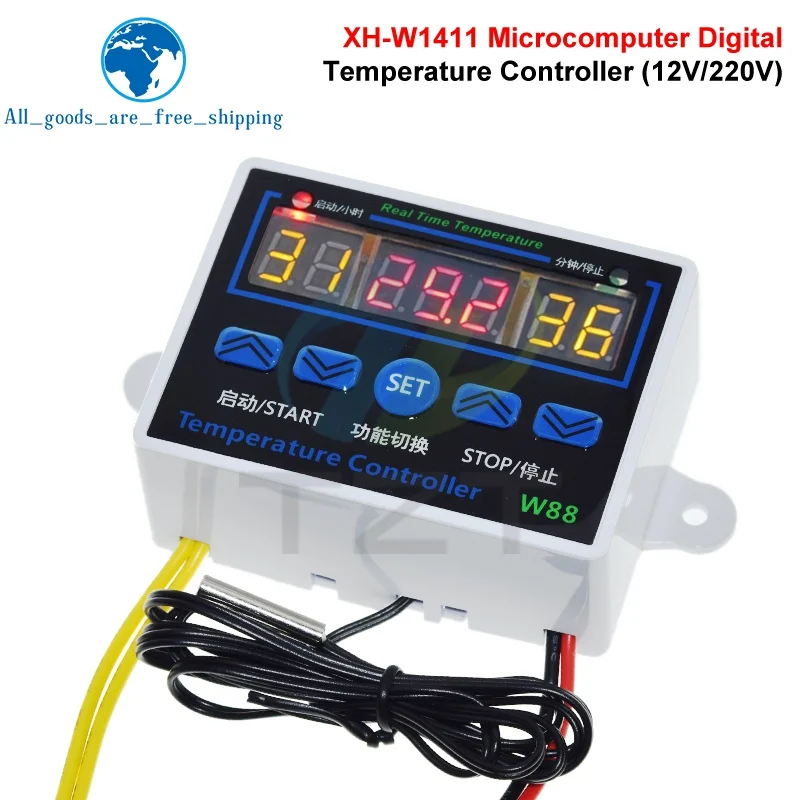 XH-W1411 W88 온도 조절기 LED 디지털 온도 컨트롤러 12V/220V 10A 스위치 온도계 스마트 온도 조절 장치 W1411