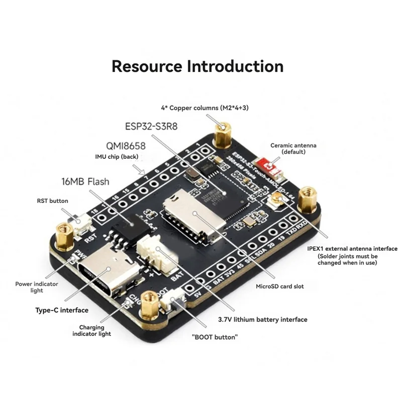 T35C ESP32-S3 AMOLED 1.64인치 터치 디스플레이 화면 플래시-16MB PSRAM-8MB WIFI 블루투스 무선 모듈 280X456 QSPI