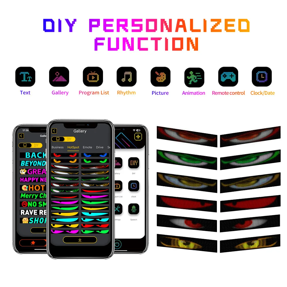 Schermo LED Flessibile per Auto Segnale per Camion Occhi RGB LED Matrice Pixel Pannello Segnale Auto Animazione Telecomando Display Flessibile Luce USB 5V Supporta Francese/Spagnolo/Portoghese/Arabo/Vietnamita - immagine 4