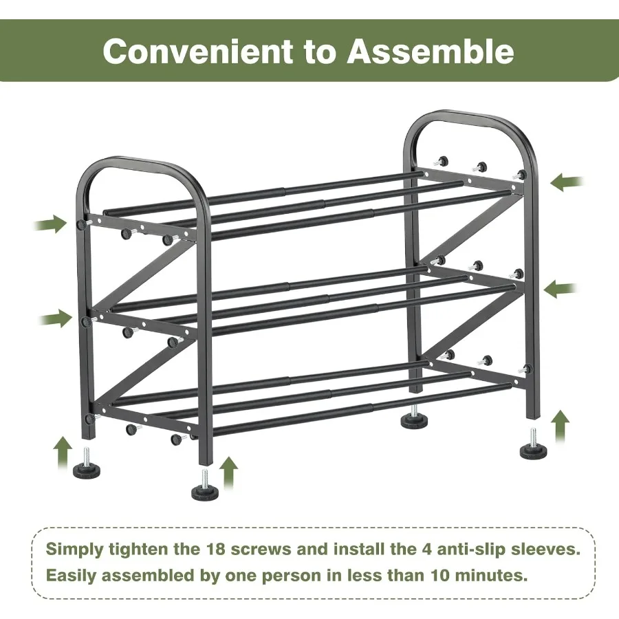 3Tier Shoe Rack for Closet 1633 Expandable ShoeRackAdjustable for Entryway Closet Doorway SturdyMetal Black