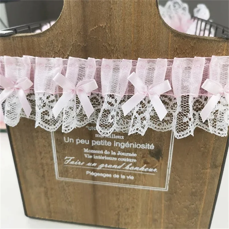 5CM 와이드 럭셔리 3D Pleated 핑크 레이스 수 놓은 활 Applique 리본 여성 드레스 천 트림 DIY 홈 바느질 Guipure 용품