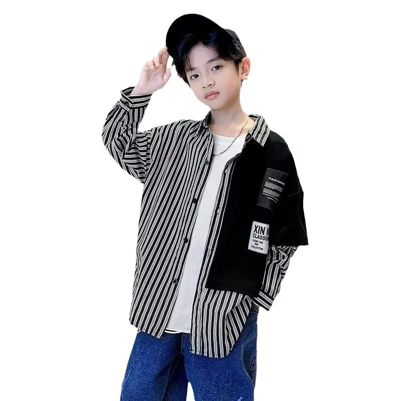 Children's Loose-Fit Striped Shirt Long Sleeve Autumn Collection Vest Trendy Jacket For Boys Spring Autumn