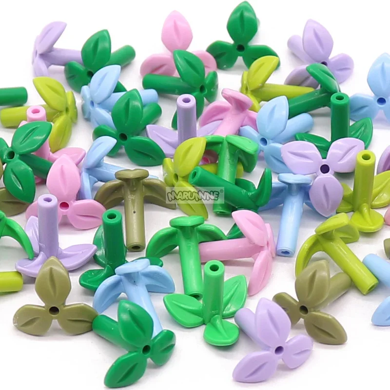 Marumine 50PCS 37695 Leaves MOC Bricks Accessories Parts Build Blocks Plant Stem Bottom Pin Grass Garden Jungle City Pieces Toys 2