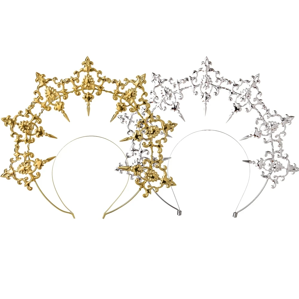 

Halo Crown Headband Baroque Lolita Gothic Cross Headpiece Women Virgin Mary Head Wear Accessories