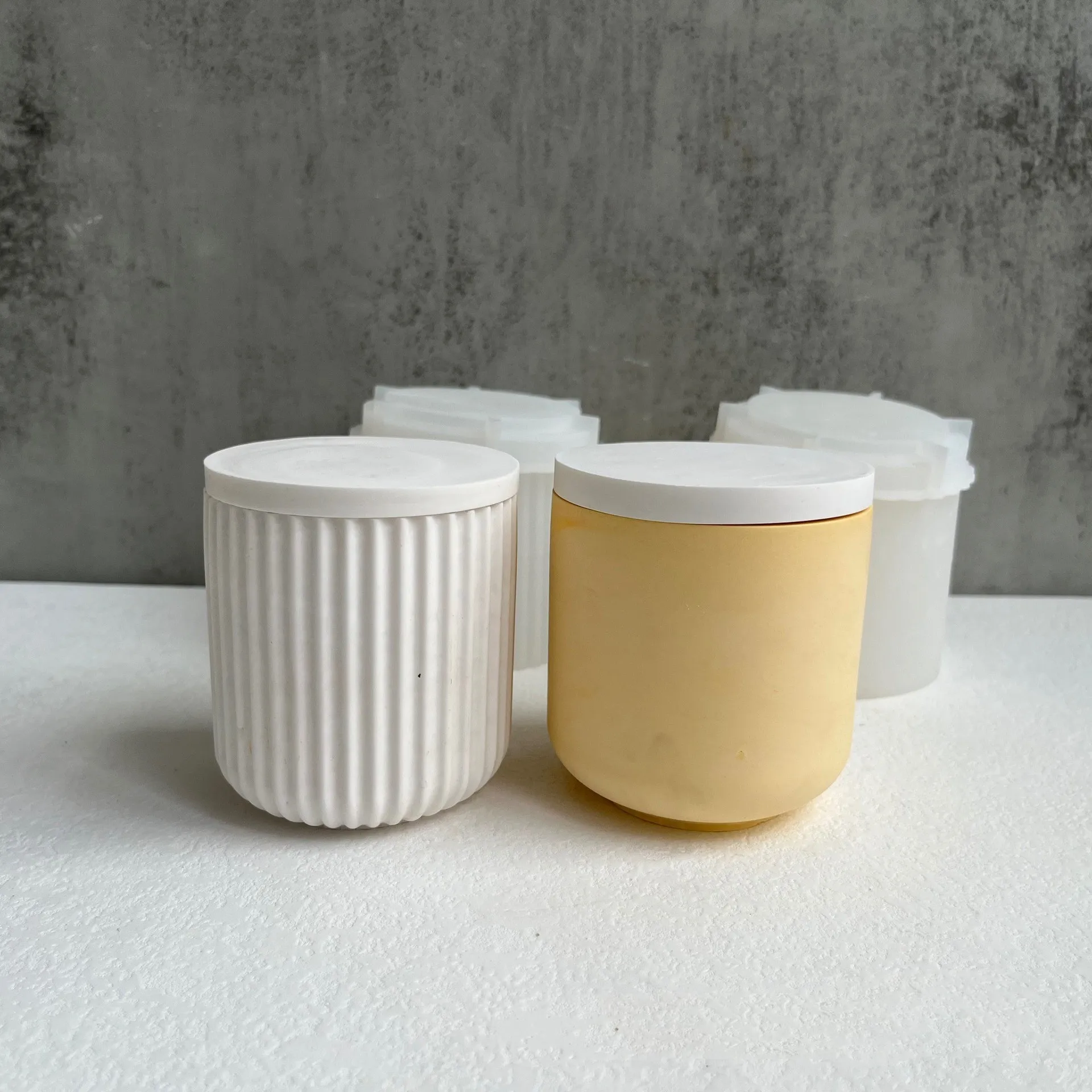 Round Stripe With Cover Candle Cup Silicone Mold DIY Plaster