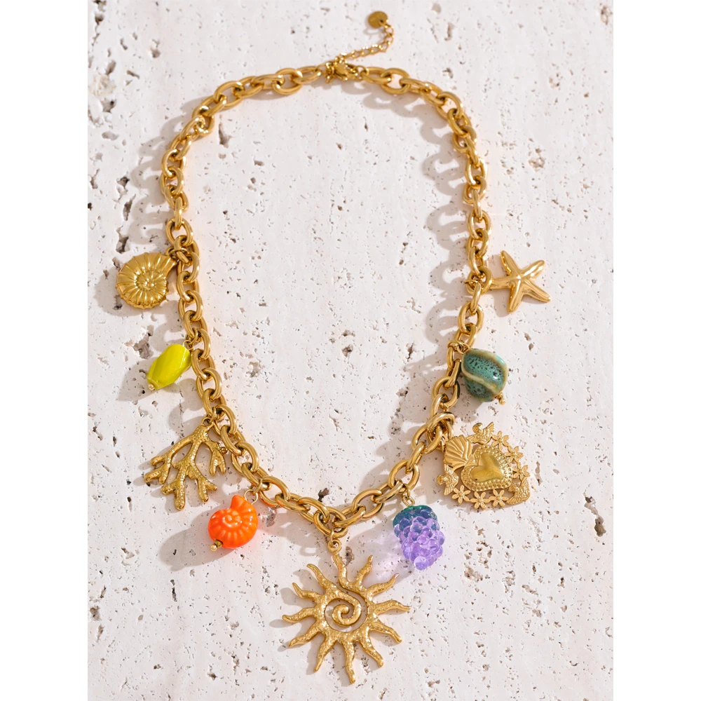 Yhpup Ceramic Sun Pendant Necklace Stainless Steel
