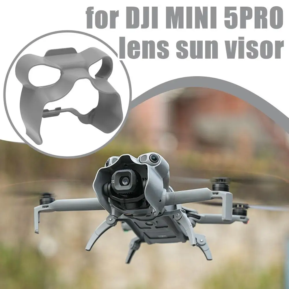 Pare-soleil pour objectif DJI Mini 5 Pro en forme de grenouille grise, monté sur le drone