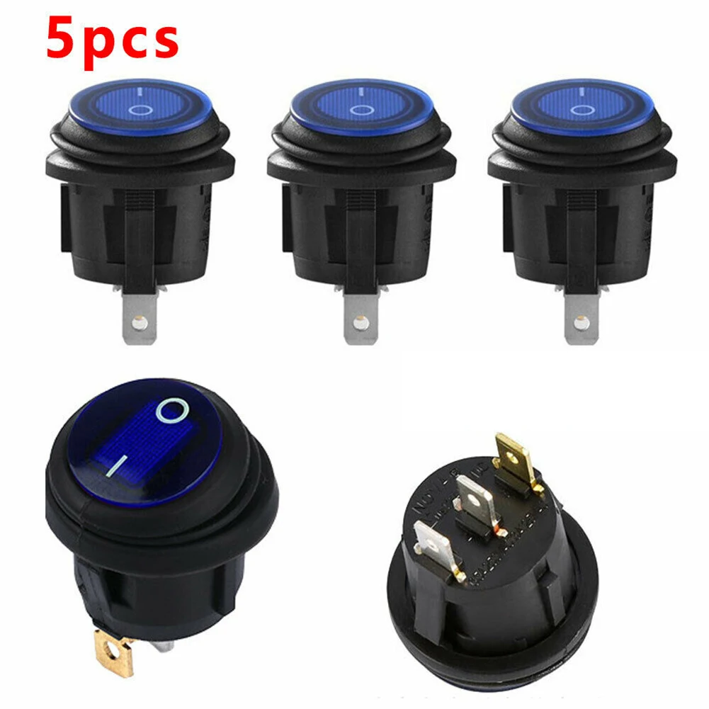 

5 Pcs 12V 20A Car SPST Round Switch LED Car Boat Truck Round Rocker Toggle ON/OFF Waterproof Switch With Blue Lights