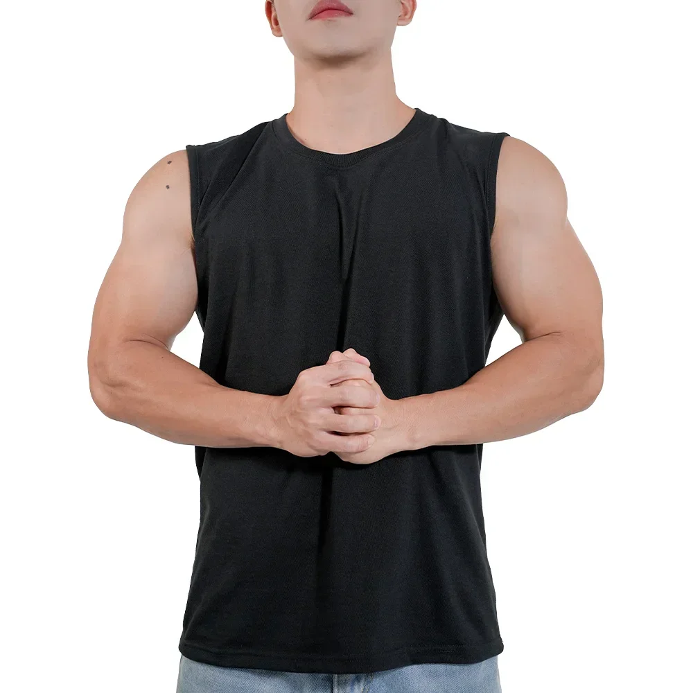 New Men Muscle Vest Sportwear Running Sports Cotton Sleeveless T Shirt O-neck Plain Tank Top Bodybuilding Fitness Clothing