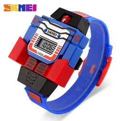 SKMEI Kids LED Cartoon Sports Watch with Robot Transformation Feature (Blue)