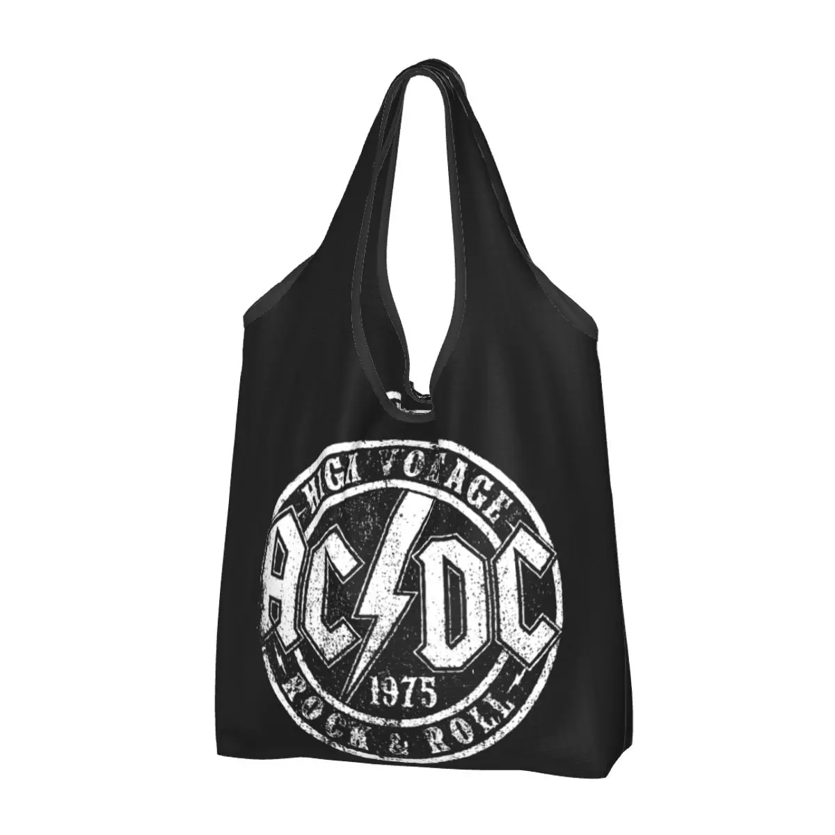 

Vintage AC DC Shopping Bag Reusable Grocery Eco Bags Large Capacity Music Recycling Bags Washable Handbag