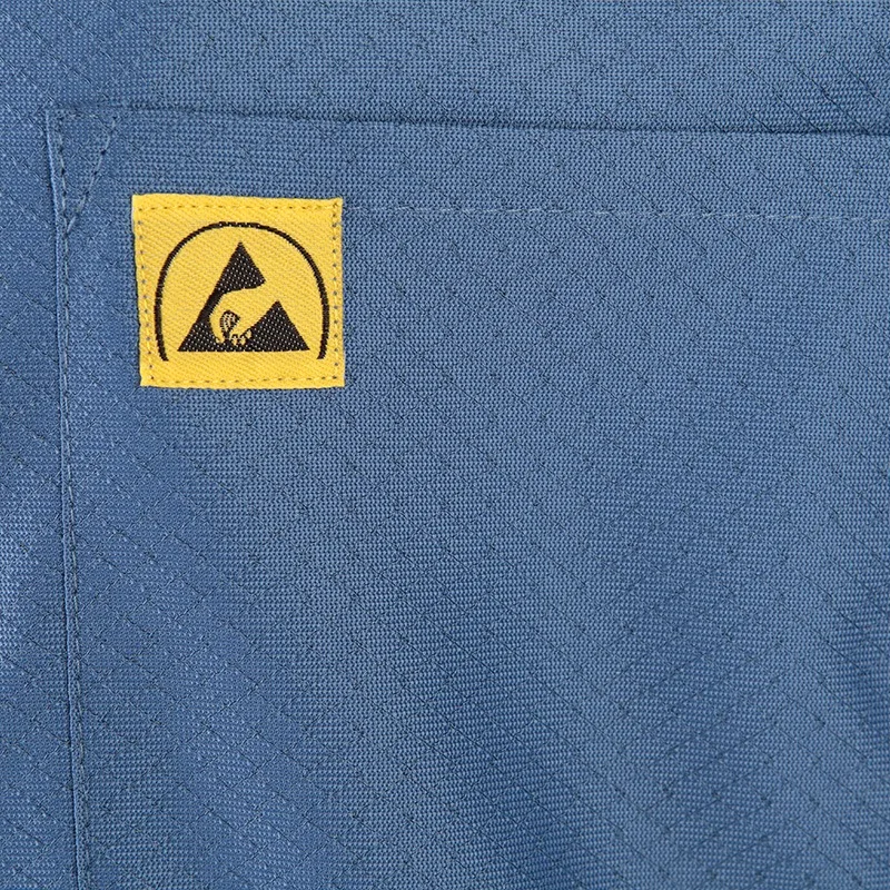ESD Lab Coat with Lapel Collar, 3 Pockets & Snap Cuffs, Knee Length Anti-Static Jacket