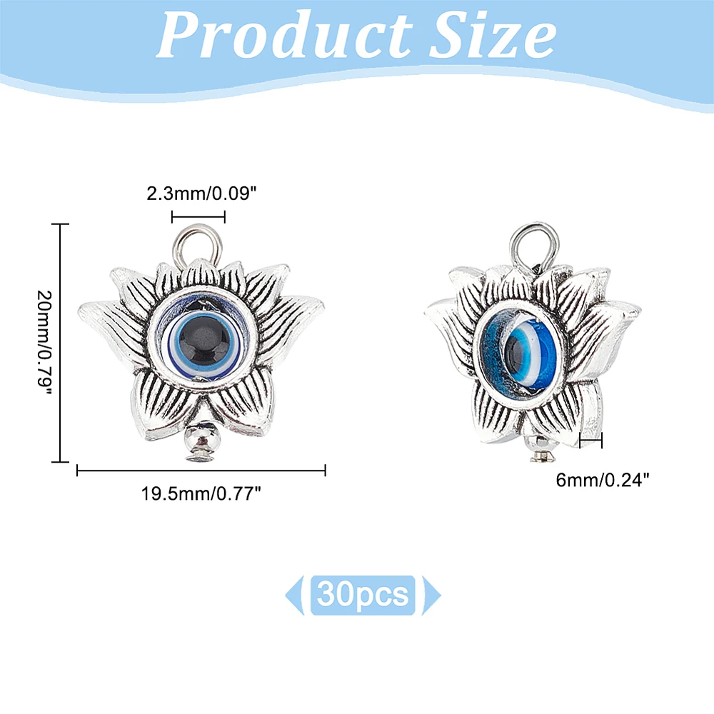 Evil Eye Flower Charms with Blue Evil Eye Resin Beads 30pcs 1