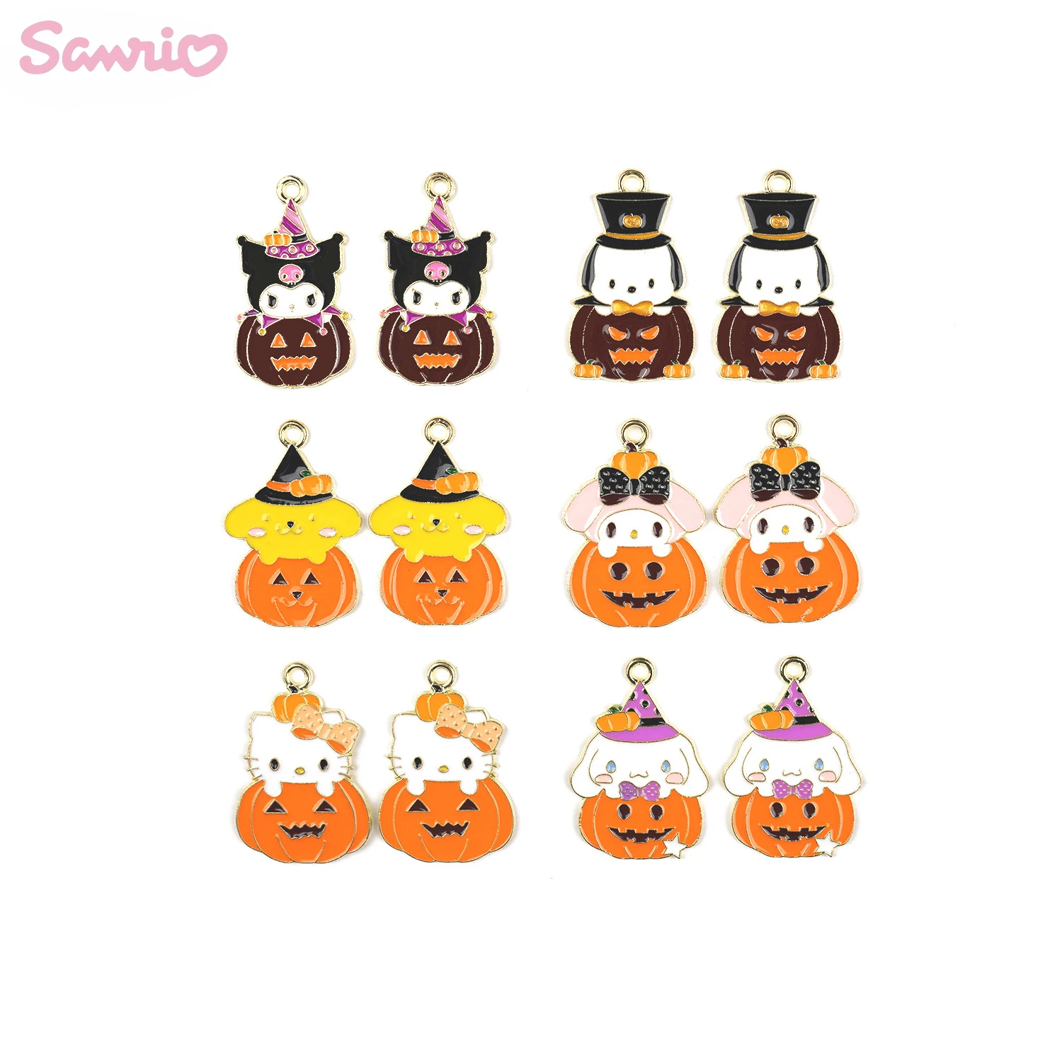 

Sanrio Hello Kitty Kuromi Cinnamoroll Pendant Cartoon Halloween Pumpkin Christmas Metal Jewelry Girls Keychain Children Toy Gift