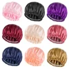 Elastic Band Hair Care Bonnets for Women Solid Color Satin Sleeping Night Caps Femme Hair Cover Beanies Shower Hats Accessories 2