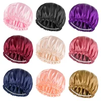 Elastic Band Hair Care Bonnets for Women Solid Color Satin Sleeping Night Caps Femme Hair Cover Beanies Shower Hats Accessories 2