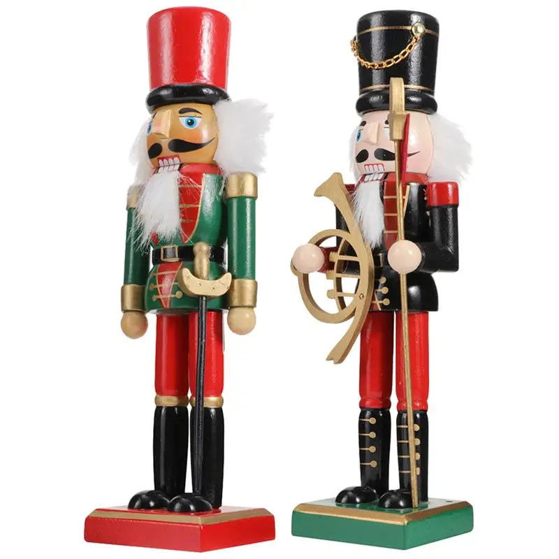 

2pcs Wood Nutcrackers Figure Xmas Christmas Decor Soldier Nutcracker Statue Table Centerpiece Ornaments Decorations
