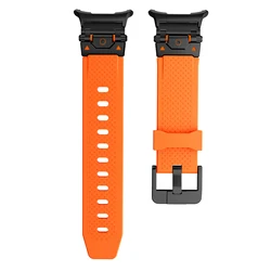 Premium No Gaps Silicone Strap for Sports Watches - Soft Rubber Wristband Bracelet (Black orange)