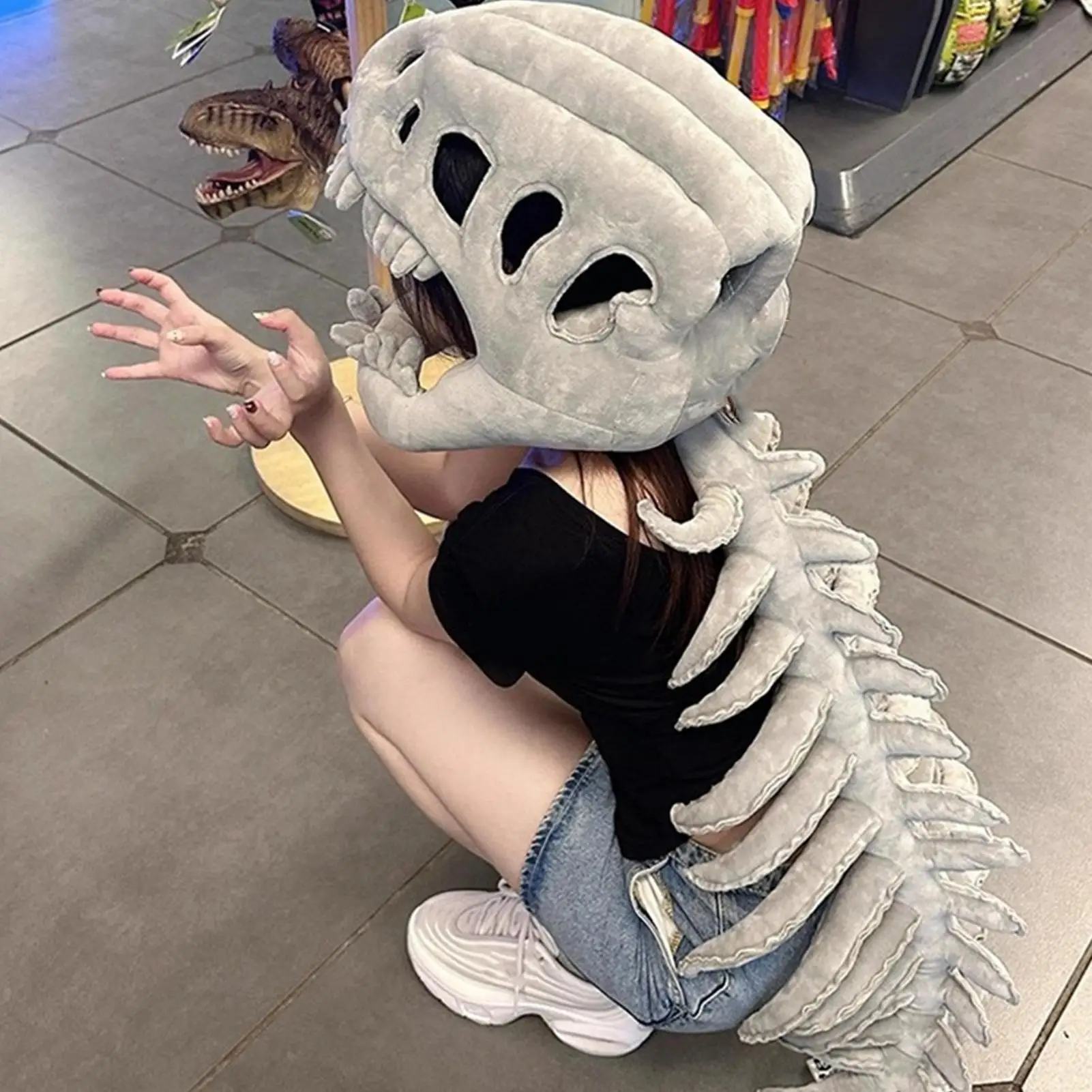 85cm/115cm 플러시 공룡 해골 의상 부드러운 인형 공룡 해골 장난감 할로윈 코스프레 의상 어린이 성인 파티용